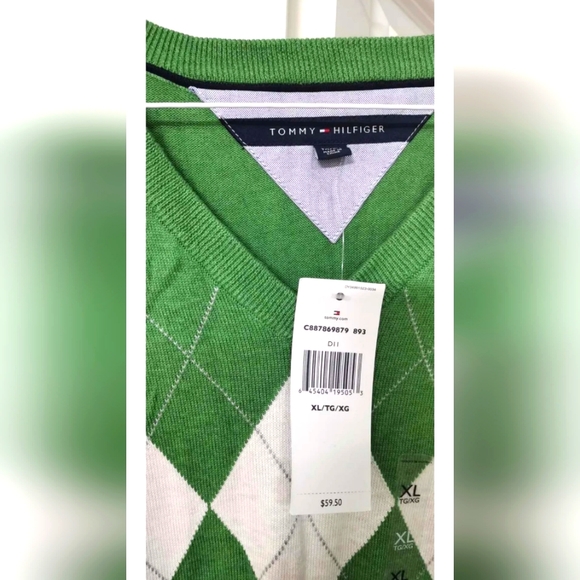 Tommy Hilfiger Sweater White Black Green Pullover Knit Outdoors Mens Size XL - Picture 3 of 4